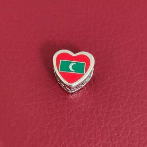 Pandora Maldives Flag Heart Charm Bead S925 Silver with box